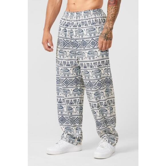 YoungLA NWOT Ugly Pants In Tribal Elephant Soft Loose Fit Blue White Size XL - Picture 1 of 16